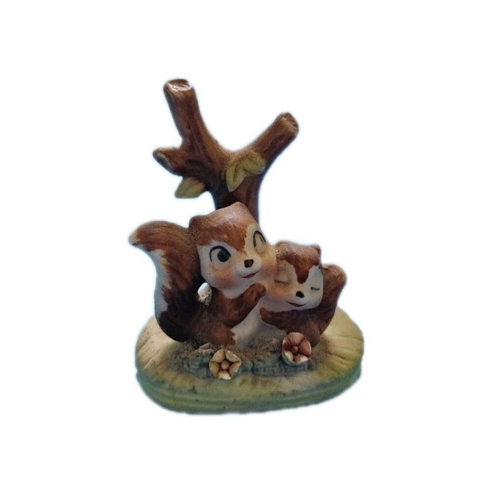 VTG Enesco Squirrel & Baby Figurine Bisque Porcelain Miniature Woodland 2" E1689